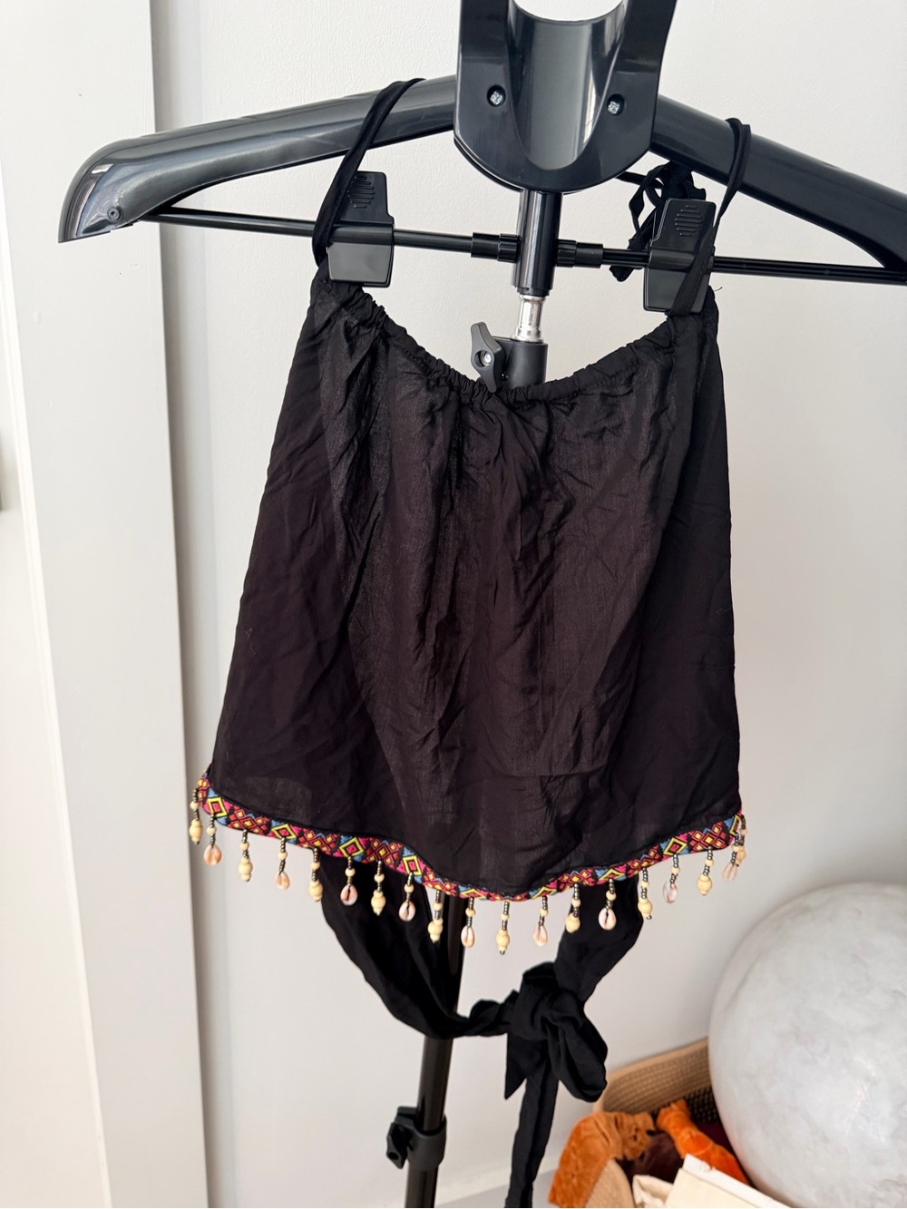 SHEIN Black Embellished Tassel Crop Top